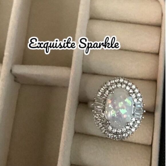 💗Beautiful 4C Faceted  Genuine Australian Oval Opal W/Double 💎 Halo - Picture 13 of 14